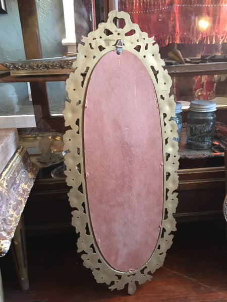 Vintage Florentine Long Oval Gold Mirror Roses Syroco