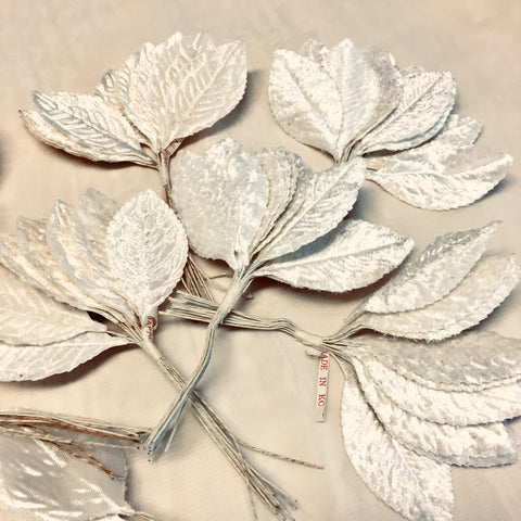 Vintage Wedding Millinery Velvet Leaf Sprigs in Off White Lot of 90