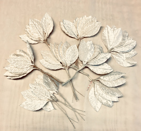 Vintage Wedding Millinery Velvet Leaf Sprigs in Off White Lot of 90